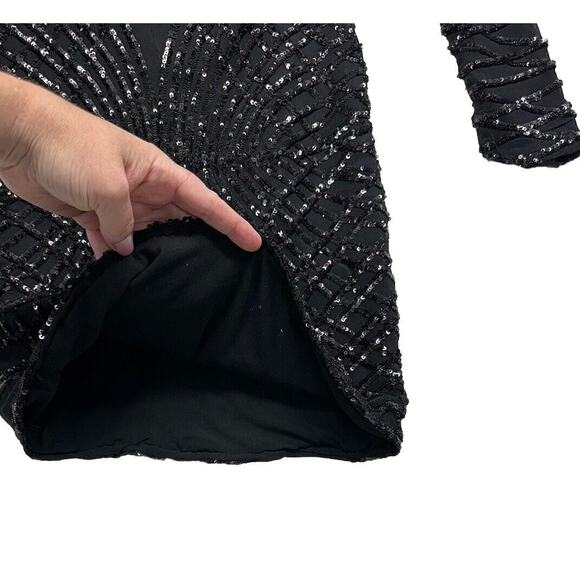 Windsor Black Sequin Mini Dress Formal Semi Formal Size Small Stunning Long Sl - Picture 3 of 10